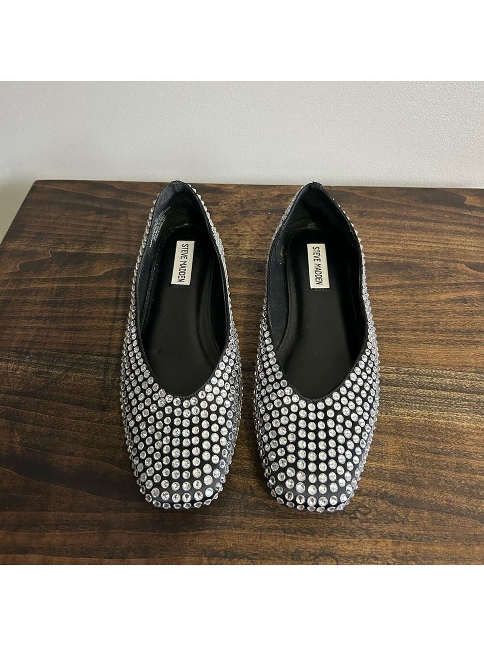 Steve Madden Matais Rhinestone Embellished Square Toe Ballet Flats, Size 9.